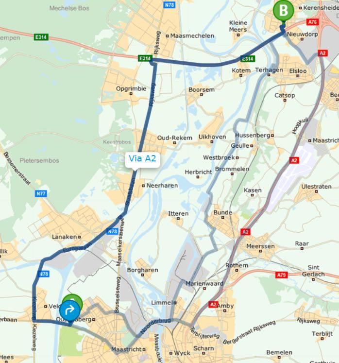 Twee alternatieve routes om terug naar Stein te gaan: via België (Lanaken richting