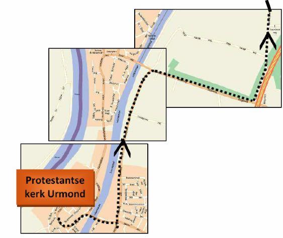 Na 1,5km op kruising rechts (Bergerweg), dan eerste links (Oude Postbaan) en rechtuit door dorp Graetheide naar Born (Oude Baan), aan het einde rechtsaf (Sluisweg), links