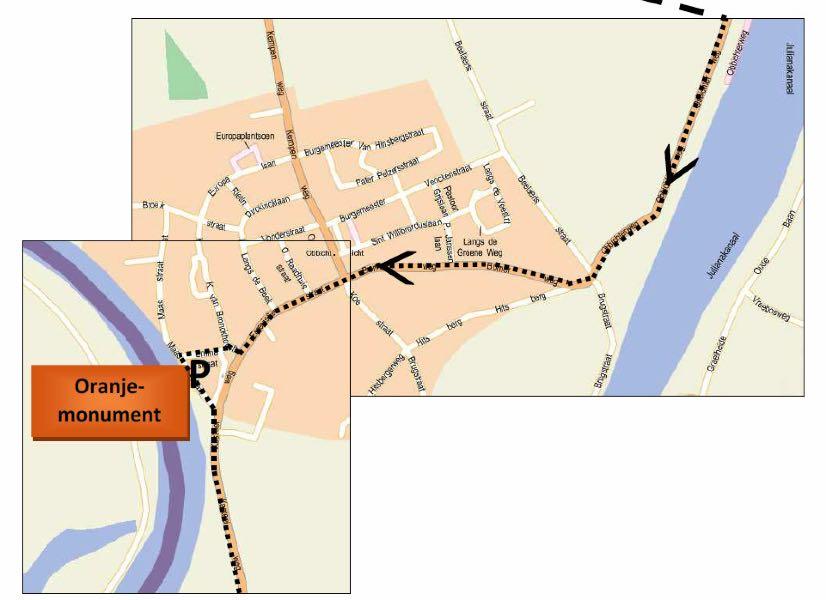 hoofdroute volgen door Obbicht (gaat over in Bornerweg en Ecrevissestraat).