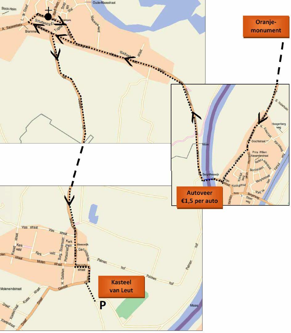 5-6. Berg aan de Maas / Stokkem Maasstraat Obbicht in zuidelijke richting uitrijden, rechtsaf de Kasteelweg op (vlak voorbij café t Auwt Vaerhoes ligt rechts een oud gedenkteken voor Willem van