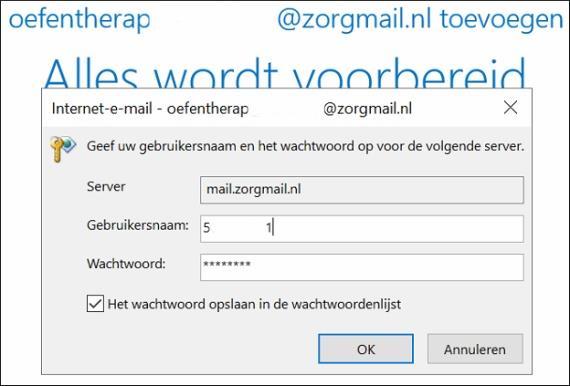 Vul bij Wachtwoord invoeren voor uw Hosted Mail Key in en klik op Verbinding maken Zie hoofdstuk 4 voor het aanmaken van een Hosted Mail Key.