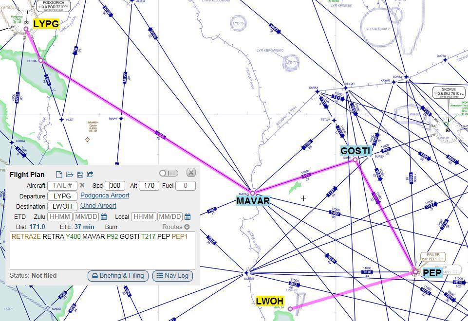 3 IFR 3: van Podgorica naar Ohrid (LYPG LWOH) IFR From to t/o SID rte STAR Lnd FL (min.