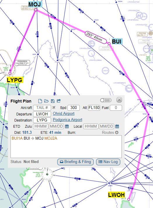 2.4 IFR 4: van Ohrid naar Podgorica (LWOH LYPG) IFR From to t/o SID rte STAR Lnd FL (min.