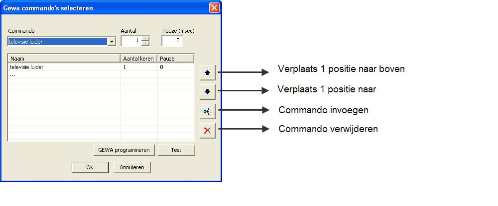 Tellus 3+ 18 2. Kies Commando selecteren en druk de knop Selecteren in. Het venster Gewa commando s selecteren verschijnt.