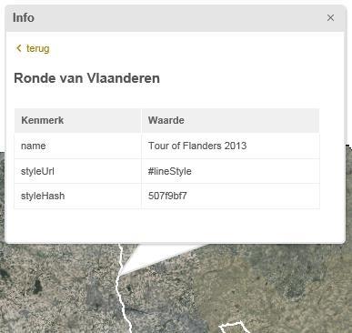 Het gebruik van gedeelde stijlen (zoals in het voorbeeld: de stijl van het Placemarkelement #linestyle komt uit het styleurl-element, dat zelf verwijst naar het gedefinieerde Style-element