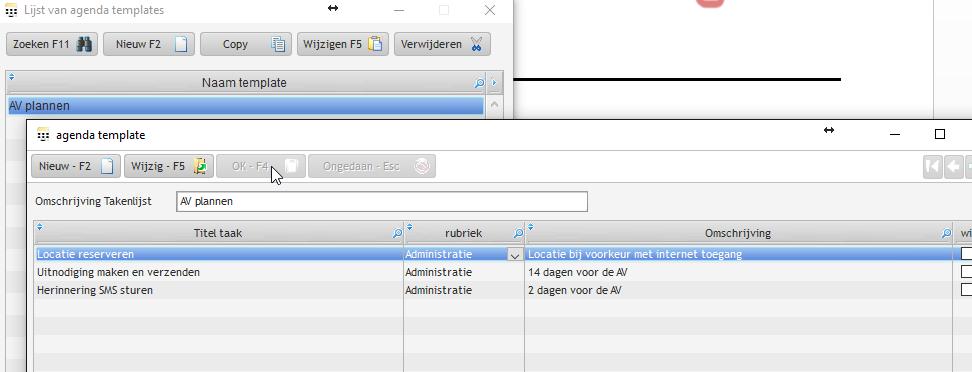 Gebopuwenbeheer Agenda Templates U maakt in het scherm van Agenda Templates per template een