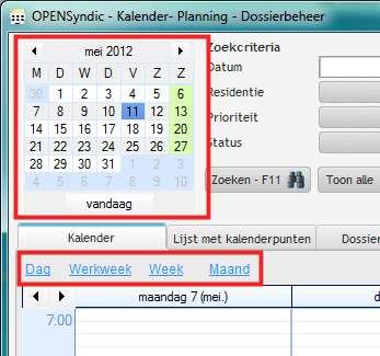 1.3 Een item toevoegen aan de kalender via de tab Kalender weergave Via het kleine kalendertje linksboven en via de keuze