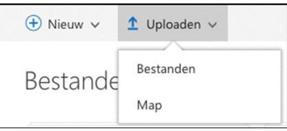 Via de knop Uploaden kan je bestanden van je computer naar OneDrive brengen. Je kan ook hele mappen uploaden. Klik op Uploaden Bestanden.