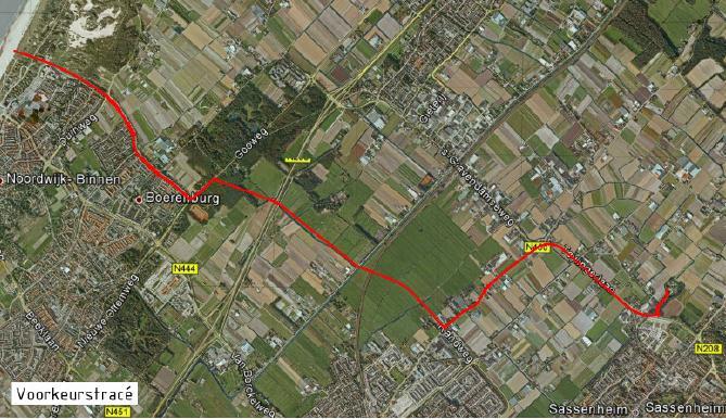 48 Afbeelding 4.2. Voorkeurstracé van de hoogspanningskabel Noordwijk-Sassenheim. Ligging van het tracé (rode lijn) weergegeven op een luchtfoto (Bron kaartondergrond: Google Earth).