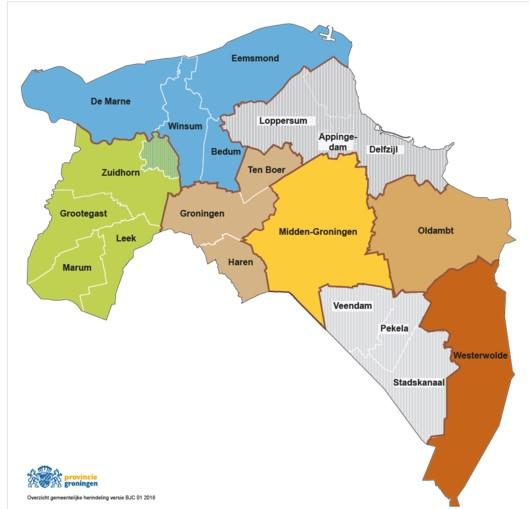 Herindeling gemeenten Groningen vooralsnog geen aanleiding voor aanpassingen De op handen zijnde en reeds in gang gezette herindeling van de gemeenten in Groningen kan gevolgen hebben voor de