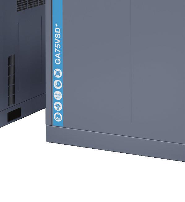 VSD + VOOR EEN GEMIDDELDE ENERGIEBESPARING VAN 50% De GA Variable Speed Drive + (VSD + )-technologie van Atlas Copco stemt zich nauwkeurig af op de persluchtvraag door het motortoerental automatisch