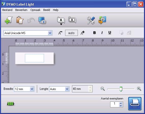 Etiketten afdrukken met de ingebouwde software In de volgende afbeelding worden een aantal functies van de software weergegeven. Neem een foto van het scherm en voeg dit in op uw etiket.
