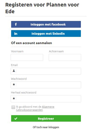 www.plannenvoorede.nl Inloggen Iedere geruker moet zch regstreren voordat actvteten mogeljk zjn. Herj laten zj naam en contactgegevens achter.