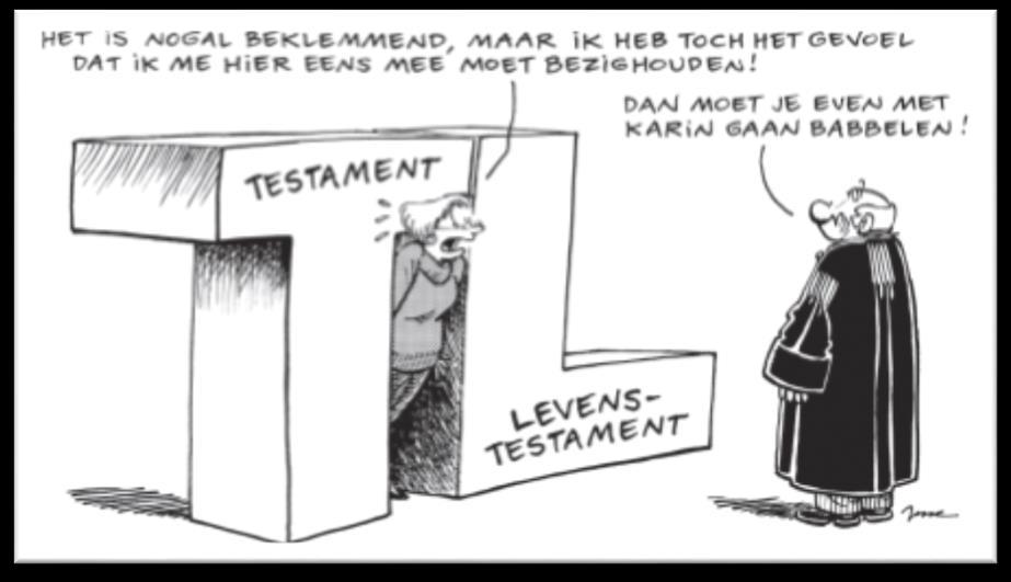 Levenstestament: Het levenstestament is een bijzondere vorm van een testament. In een testament legt u vast wat er na uw overlijden met uw nalatenschap moet gebeuren.