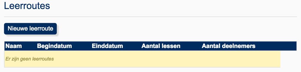 7 Leerroutes Klik links in het menu op Leerroutes. Je kunt dan leerroutes aanmaken en bewerken: Klik op de knop Nieuwe leerroute om een leerroute aan te maken.