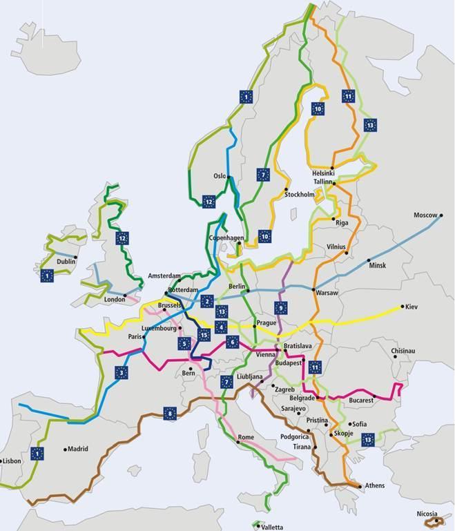 Europese routes (o.a. EuroVelo) Fietsplatform: (door)ontw.