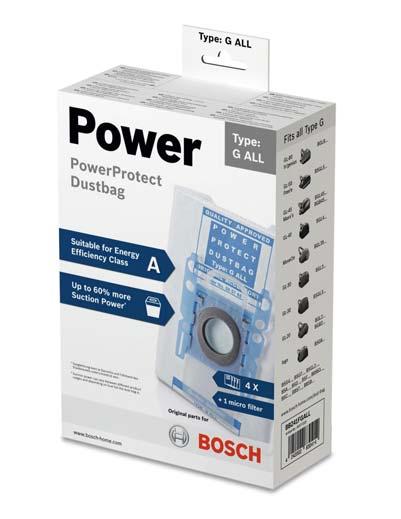 PowerProtect van Bosch : een hoge en duurzame zuigkracht, zelfs wanneer de stofzak gevuld geraakt 1 Grote stofruimte
