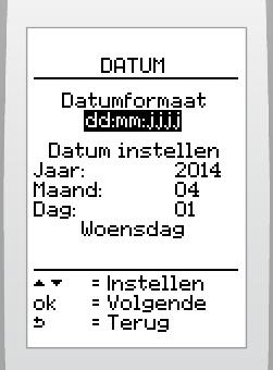 2 De hudge datum nstellen de gewenste stookljn en In het nstallate menu (ze toegang nstallate menu) > selecteer n het scherm > opte > datum 10.7.