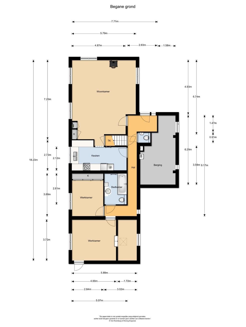 Pagina 5 Plattegrond van de HUIDIGE situatie in het huis (let op, op deze tekening is de berging maar 6 meter breed, terwijl