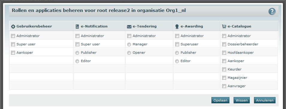 Rollen bewerken Let op: in dit laatste geval worden de hier gekozen rollen toegepast op alle geselecteerde organisaties.