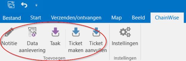 3.2 Van outlook naar ChainWise 3.2.1 Algemeen Voor het overzetten van informatie uit Outlook naar ChainWise kan gebruik worden gemaakt van de volgende buttons in Outlook: Deze buttons zijn in Outlook