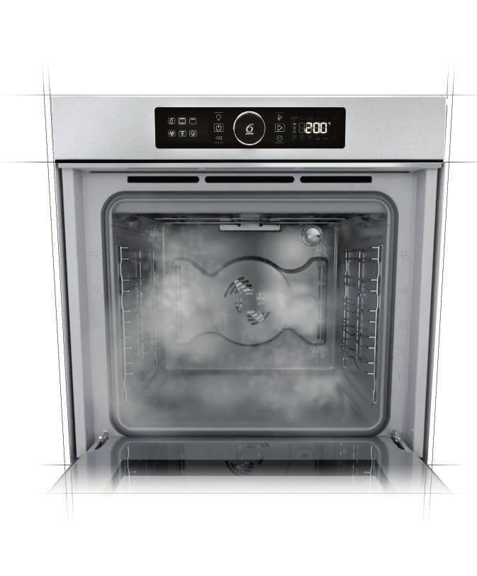 OVENS ACTUAL LINE AUTOMATISCHE REINIGING VAN DE OVEN MET PYROLYSE Met deze functie kunnen voedselresten en vet met een cyclus op extreem hoge temperatuur (470 C) verwijderd worden.