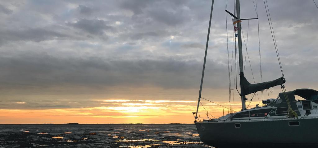 Verhaal Door Nienke Nijp Droogvallen, met vallen en opstaan Na jaren het Wad bevaren Jeanneau Fantasia 27, zeilden we zomer 2017 eindelijk met een echte droogval-boot: de Feeling 346.