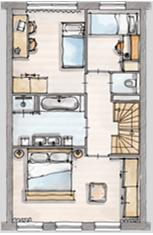 Eerste verdieping Wellness excl sanitair en tegels (tekening V-442d) - extra grote badkamer - de badkamer wordt zonder sanitair en tegelwerk geleverd - de badkamer is voorzien van aansluitingen voor