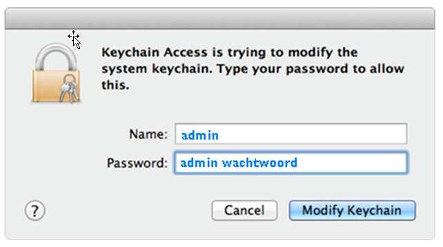 verschijnt: Selecteer System in het Keychain drop-down menu en klik op Add.