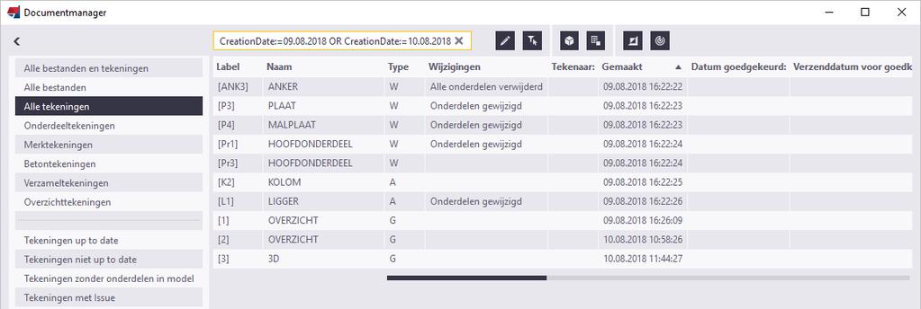 vinden: Of tekeningen die op een specifieke datum zijn gemaakt,