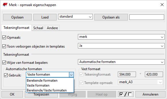 Automatisch verschalen van template-opmaken U kunt Tekla Structures automatisch de juiste tekeningformaten en templateopmaken laten bepalen.
