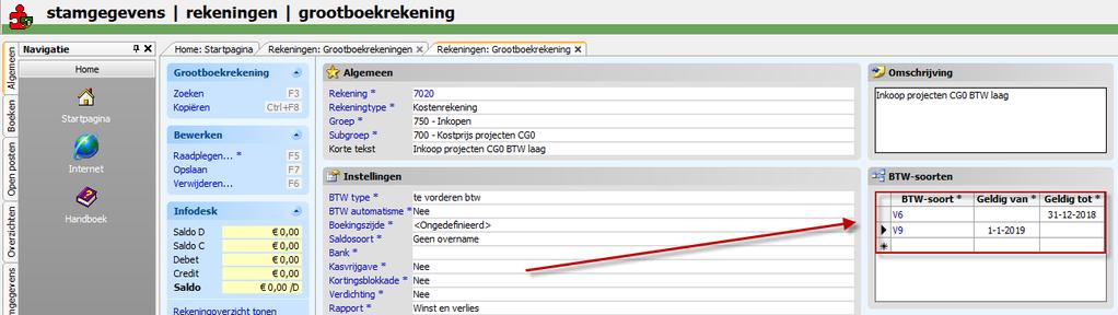 4 Resultaat Nadat u de XML heeft geïmporteerd, zijn de volgende wijzigingen in uw systeem doorgevoerd: - De btw-soort B6 (te betalen 6%) heeft een einddatum gekregen (31-12-2018).