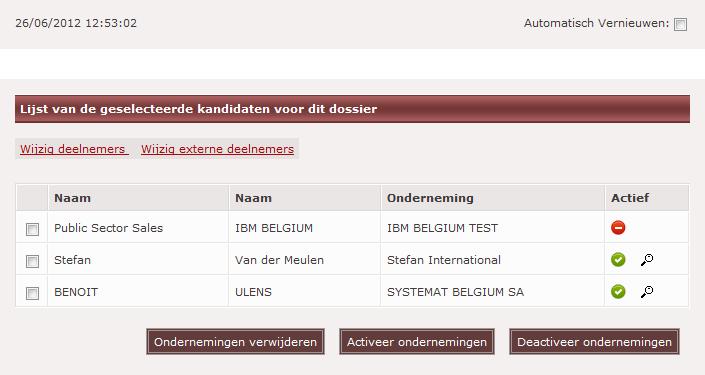 op de knop Activeer ondernemingen of Deactiveer ondernemingen De iconen hieronder