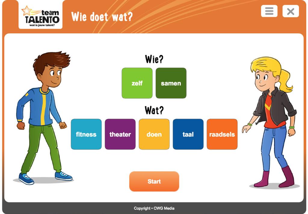 Hoe werkt het Wie doet wat-spel? In dit hoofdstuk beschrijf ik de werking van het spel. Naast het lezen van deze handleiding kan je ook de introductievideo bekijken.