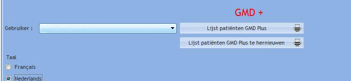 Werking GMD+ lijst. In het onderste deel van het scherm van Windoc Lists moet u eerst de arts / gebruiker selecteren.