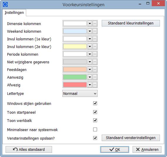 6. Voorkeursinstellingen Dit scherm geeft de mogelijkheid om een aantal voorkeursinstellingen te wijzigen. Dit is te openen via menu Algemeen / Voorkeursinstellingen.