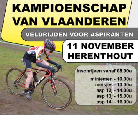 KAMPIOENSCHAP VAN VLAANDEREN CYCLOCROSS VOOR U15 (ASPIRANTEN) 2017 Herenthout 11/11/2017 Op 11 november vindt in Herenthout het Kampioenschap van Vlaanderen cyclocross plaats voor de categorie U15