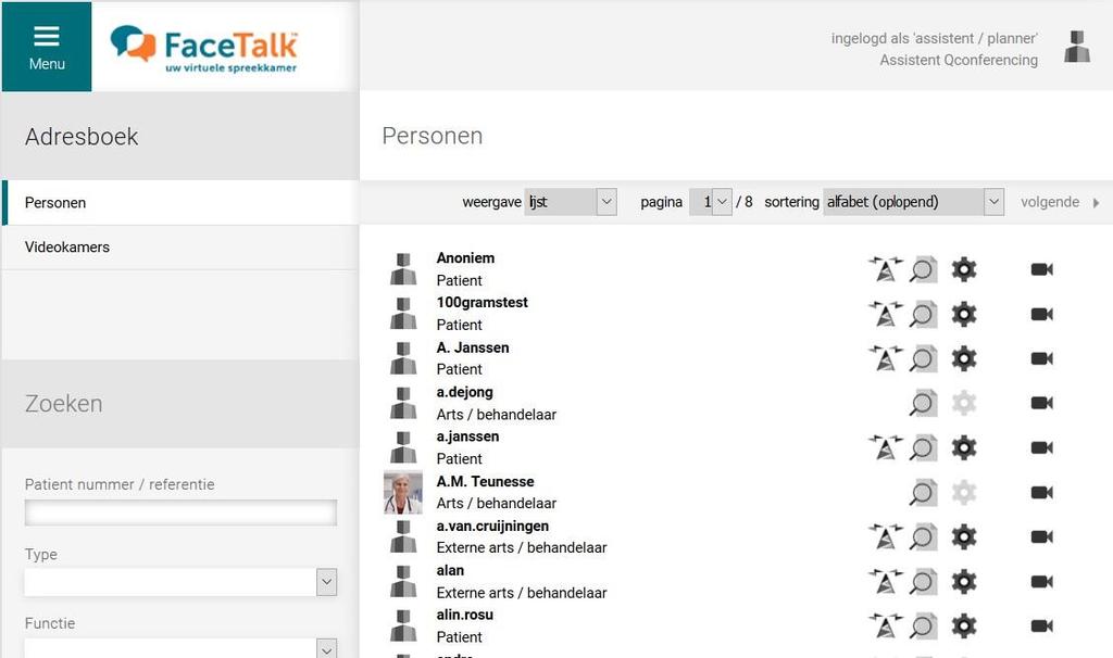 Videokamers Met FaceTalk kunnen artsen ook bellen naar videoconferencing apparaten of naar virtuele kamers voor