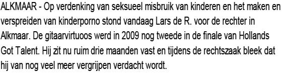 Inleiding Drugs 8 grafie Het thema kinderpornografie omvat de productie, het bezit en/of de verspreiding van beeldmateriaal van een (kennelijk) minderjarige, die (schijnbaar) betrokken is bij een