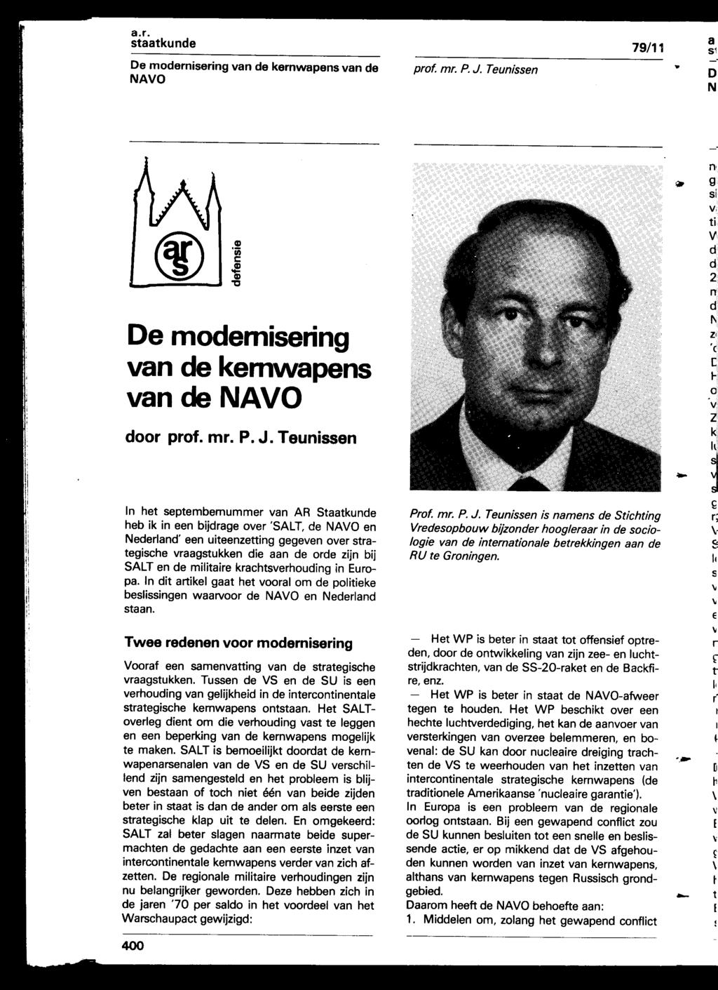 De modernisering van de kernwapens van de NAVO prof. mr. P. J. Teunissen 