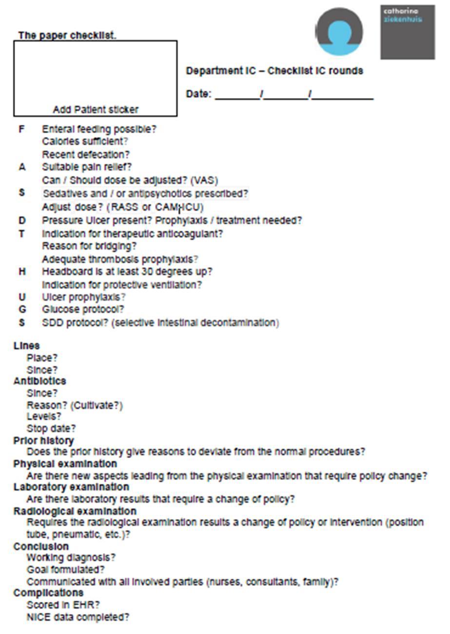 Checklist (paper) at the bedside Clinical rules