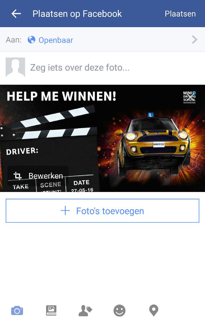 Wanneer je de gepersonaliseerde actie-banner hebt ontvangen, kun je deze op Facebook gaan plaatsen. Sla de actie-banner op en volg de stappen. 1.