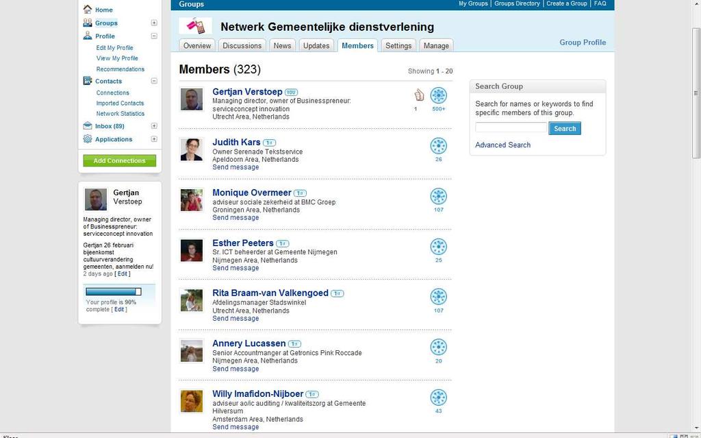 6. MODERATORSCHAP NETWERKEN LINKEDIN Businesspreneur beheert twee groepen op LinkedIn op het gebied van diensteninnovatie. 6.1.