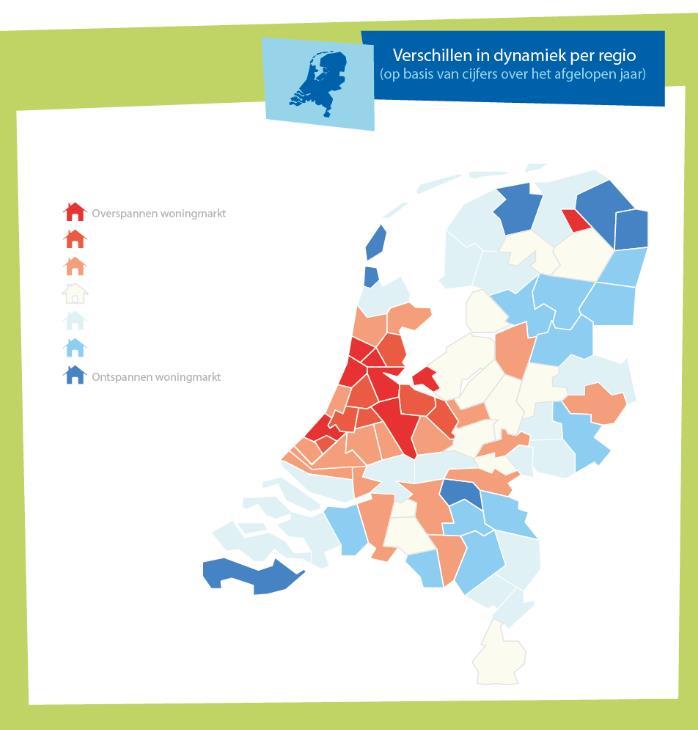 Steeds meer regio s kennen overspannen markt Ondanks de verschillen, trekt volgens Jaarsma de woningmarkt in steeds meer regio s in Nederland flink aan.