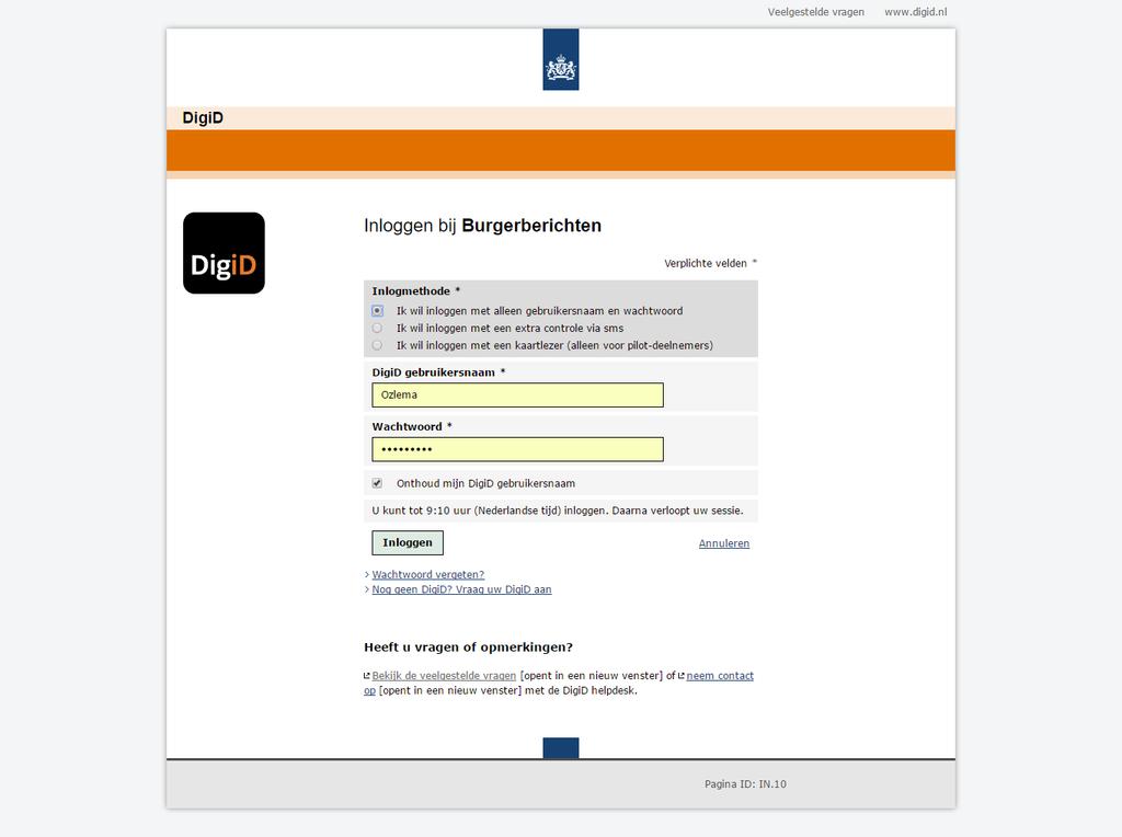 Daarna kan de burger de DigiD