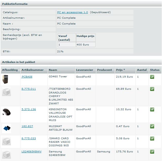 De artikelen die in het pakket zitten, staan k in de lijst en kunnen dus k apart besteld wrden.