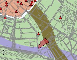 Oranjepark 13, Dordrecht Ondergronds 78 Afb. 4. Het onderzoeksgebied weergegeven op de archeologische verwachtingskaart van de gemeente Dordrecht (rood).