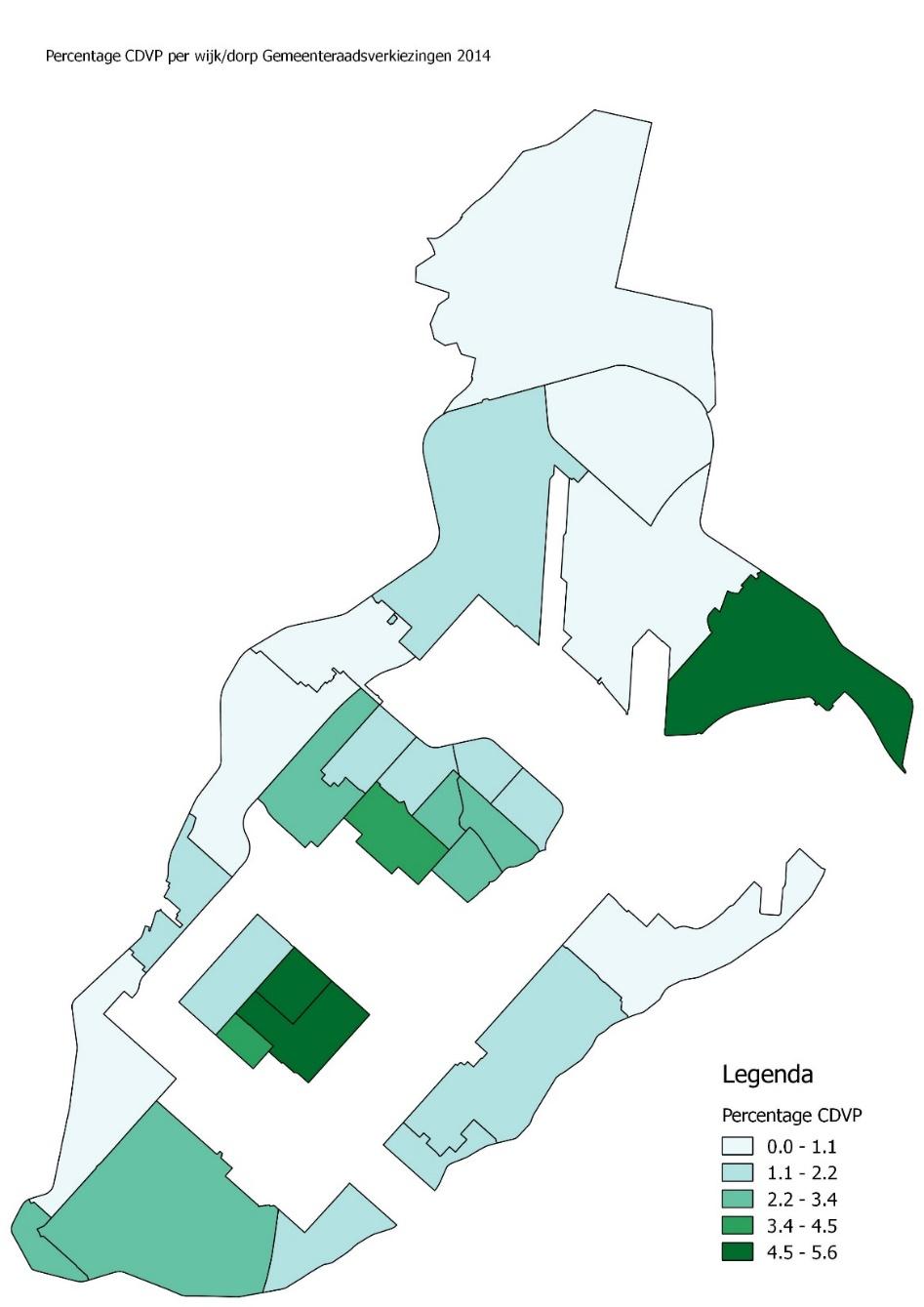 Aantal CDVP kiezers per wijk/dorp Gemeenteraadsverkiezingen 2014 3,5 3 2,5
