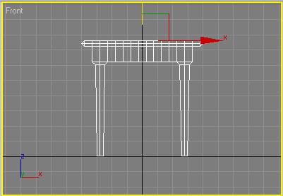 Verplaats de tafel in het Front Viewport omhoog totdat de onderkant van de poten op de horizontale X-as staan.