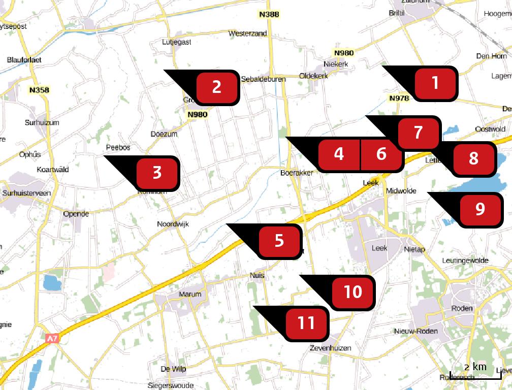 Locatie Bron Sector NH3 NOx Faan - 371,00 Bombay - 1.485,00 Doezumermieden en Kaleweg - 1.